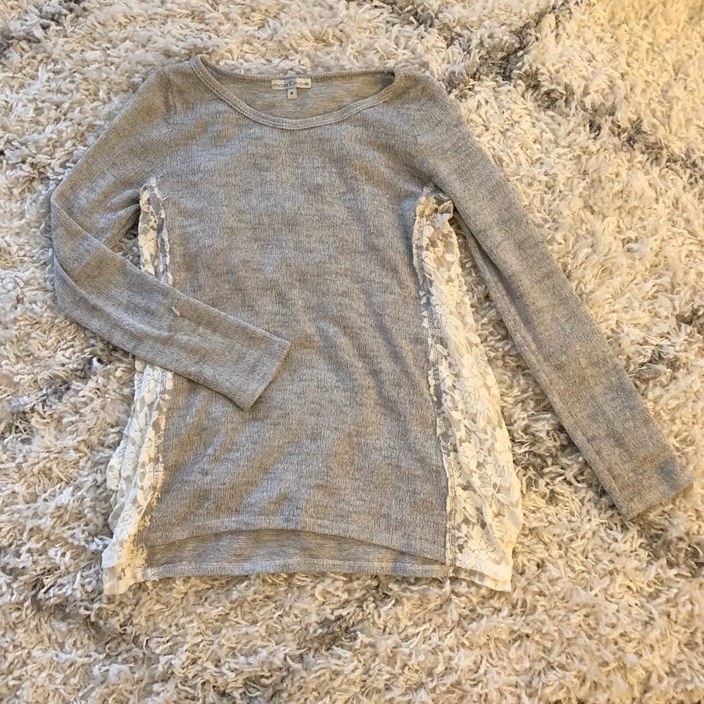 Lightweight grey sweater with lace panel detail